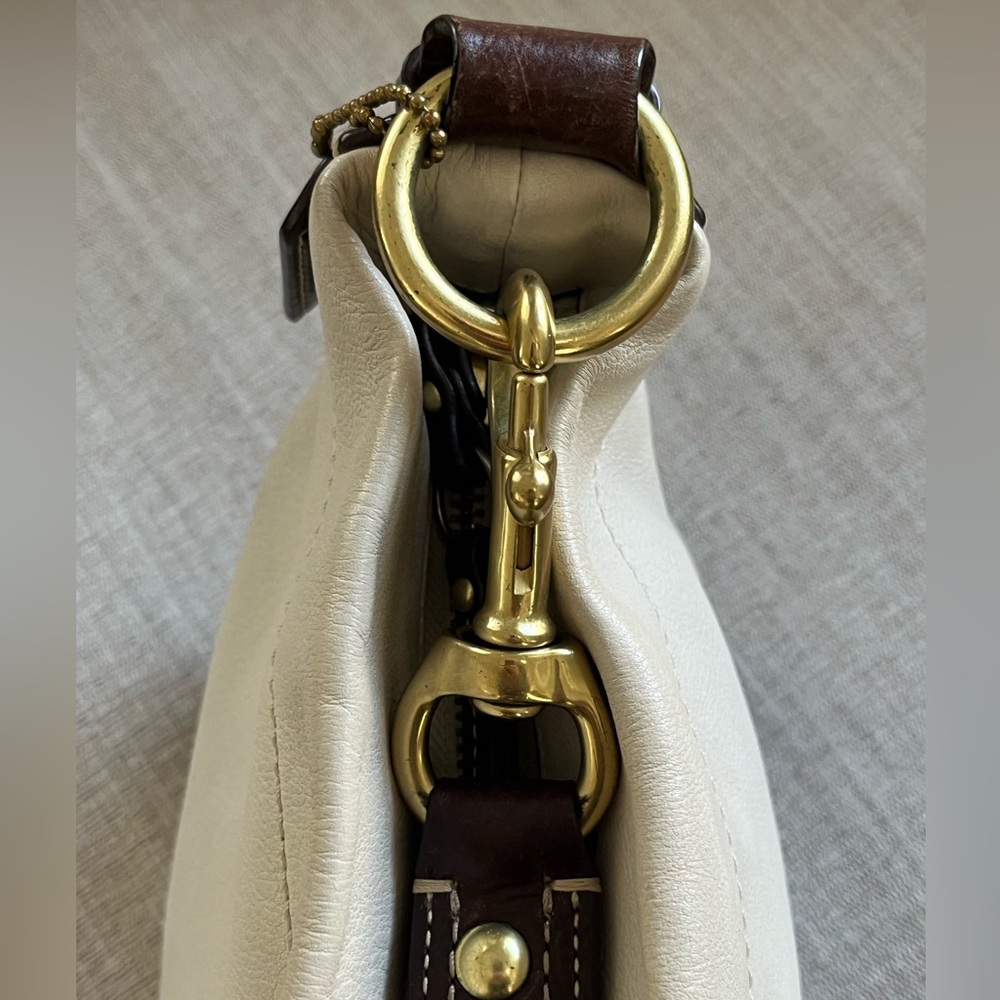 COACH Carly Cream Leather Hobo Handbag w/Brown Leather Trim and Brass Hardware - Picture 9 of 16